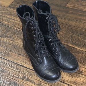 Black combat boots - well loved